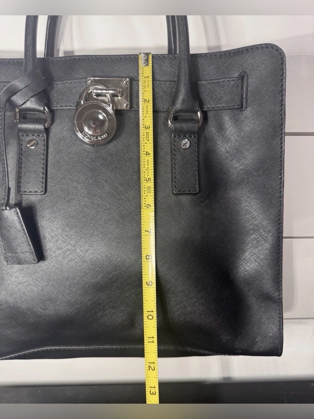 Michael Kors Hamilton Large Satchel Purse Black Saffiano Leather Silver Hardware - Picture 7 of 10